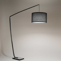 BOCHOLT Stojací oblouková lampa, s vyloženým ramenem, těleso kov, povrch černá mat/bronz mat, stínítiko textil hnědá/černá, pro žárovku 1x40W, E27, 230V, IP20, rozměry stínítka: d=500mm, h=300mm; lampy:  h=1850mm.