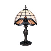 TIFFANY Stolní dekorativní lampa, těleso kov, povrch antická hnědá, difuzor sklo, pro žárovku 1x40W, E14, 230V, IP20, tř.2, d=200mm, h=380mm.