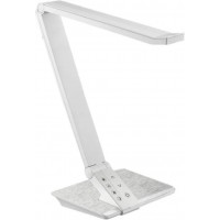 HELA, LED 10W, CCT Stolní lampa, 2 ramena, nastav směr svícení, těleso plast bílá, hliník kartáčovaný, LED 10W, 490lm, přepín teplota CCT teplá 3300K, neutrální 4500K, denní 6300K, stmív, 230V, IP20, tř.3, 335x402mm.