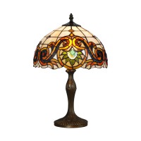 TIFFANY Stolní dekorativní lampa, těleso kov, povrch antická hnědá, difuzor sklo, pro žárovku 1x40W, E27, 230V, IP20, tř.2, d=300mm, h=490mm.