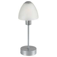 LYDIA Stolní lampa, těleso kov, povrch černá/stříbrná, stínítko sklo opál, pro žárovku 1x40W, E14, dotyk. stmívatelné, 230V, IP20, tř.2, rozměry d=120mm, h=325mm.