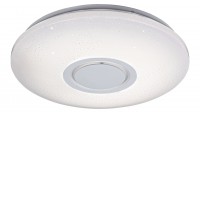 Rodion Stropní svítidlo, kov,bílá, difuzor plast opál, LED 24W, 1800lm, dálk. ovladač(součástí) nebo smart tel, Tuya, stmívatelné, CCT nast teplota teplá 3000K-denní 6500K, RGBW, Ra80, BT reproduktor, IP20, 230V, IP20, d=400, h=90mm