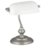 BANK Stolní lampa, těleso kov, povrch chrom satén/bronz mat, difuzor sklo opál/sklo zelená, pro žárovku 1x60W, E27, 230V, IP20, tř.1. 1 rameno, rozměry w=270mm h=330mm