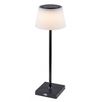 LAURUS 4W, IP44, CCT, USB na baterie Stolní lampa na baterie, těleso kov, povrch černá/stříbrná, stínítko plast bílá, LED 4W, přepín teplota CCT teplá 3000K, denní 5000K, 200lm, stmívatelné dotyk, IP44, tř.3, rozměry d=130mm, h=380mm, vč kable s USB konektorem.