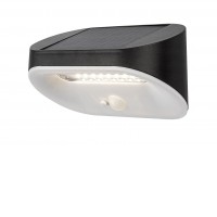 LEVIS 3,2W, 3,7V, IP44 Nástěnné solární světlo s čidlem, záběr 120°, dosah 3-5m, těleso plast černá, dif plast opál, LED 3,2W, neutrální 4000K, 145lm, napájení solární článel,baterie 3,7V, IP44, rozměry 160x75x85mm
