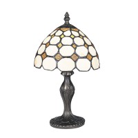 PLEVA TABLE 1X40W E14 Stolní lampa, základna kov, povrch mosaz antická zašlá, difuzor sklo vitráž motiv mozaiky, pro žárovku 1x40W, E14, 230V, IP20, tř.1. rozměry d=200mm h=365mm