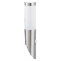 FOGGIA nástěnné SVÍTIDLO Nástěnné venkovní svítidlo, těleso kov, povrch nerezová ocel, stínítko plast bílá, pro žárovku 1x25W, E27, 230V, IP44, tř.1. rozměry d=76mm, h=380mm, sensor pohybu