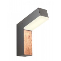 GRAMINI WL, IP54 Nástěnné venkovní svítidlo, těleso hliník, povrch tmavě šedá a fólie dřevo tmavé, difuzor plast opál, LED 10W, teplá 3000K, 650lm, Ra80, 230V, IP54, tř.1, rozměry 54x203x176mm, svítí dolů.
