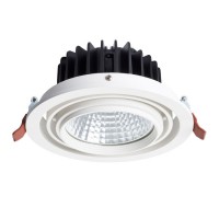 QTEC Stropní, vestavné, bodové svítidlo, výklopné +-20°, těleso hliník, povrch bílá, sklo čiré, LED 25W, teplá 3000K, 1750lm, vyzařovací úhel 33°, Ra80, vč. trafa 230V/700mA na kabelu, d= 185mm, h=110mm