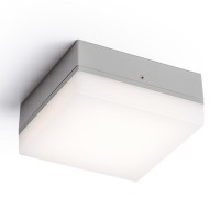 SPECTACLE Stropní svítidlo, exteriérové, venkovní, základna hliník, povrch šedostříbrná, difuzor plast opál, LED 5W, teplá 3000K, 350lm/cca 20W žár., 230V, zvýšené krytí IP54, tř. 1, rozměry 140x140mm, h=35mm