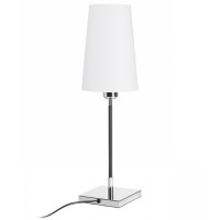 LULU Stolní lampa, těleso kov, povrch chrom lesk a lak černá mat, stínítko textil bílá/černá, pro žárovku 1x28W, E27, 230V, IP20, tř.2. rozměry základna 140x140mm, h=590mm, vč. vypínače na kabelu