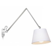 ASHLEY Nástěnná lampa, nastavitelný směr svícení, základna kov, povrch chrom lesk, stínítko textil bilá, pro žárovku 1x42W, E27, A60, 230V, IP20, tř.1. rozměry stínítko d=260mm h=180mm, 1 rameno 945mm