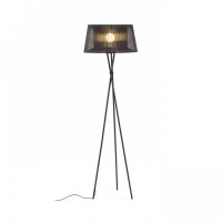 BOULOGNE Stojací lampa, trojnožka, základna kov, povrch černá, stínítko textil černá, pro žárovku 1x28W, E27, 230V, IP20, tř.2, rozměry d=550mm, h=1785mm, vč vypínače na kabelu