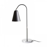 GARBO Stolní lampa, ohebný kloub, základna kov, povrch chrom, stínítko kov vnější černá, vnitřní bílá, pro žárovku 1x28W, E27, 230V, IP20, tř.2, rozměry 194x370x710mm, vč vypínače na kabelu