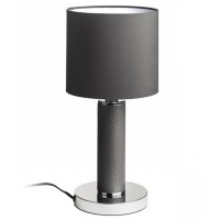 ARTY Stolní lampa, základna kov, povrch chrom lesk s detaily imitace kůže, stínítko textil černá, pro žárovku 1x28W, E27, 230V, IP20, tř.2. rozměry d=200mm h=430mm, vč. vypínače na kabelu