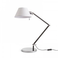 MONTANA Stolní lampa, dvě ramena, nastav směr svícení, základna kov, povrch chrom, ramena kov černá, stínítko textil bílá, pro žárovku 1x28W, E27, 230V, IP20, tř.1, rozměry 560x235x730mm, vč vypínače na kabelu