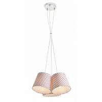 NANCY Závěsné svítidlo, základna kov, povrch chrom, stínítko textil bílá s červenými tečkami, pro žárovku 3x11W, E14, 230V, IP20, rozměry 300x140mm, vč závěs kabelu h=1300mm, lze zkrátit.