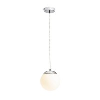 BOLLY Závěsné svítidlo, základna kov, povrch chrom, difuzor sklo opál, pro žárovku 1x15W, E27, 230V, zvýš. krytí IP44, d=170mm, vč závěs kabelu h=870mm, lze zkrátit.