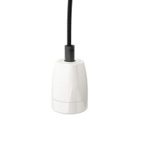 FABIO Závěsný kabel s objímkou, základna keramika, porcelán, kabel textilní, černý, nebo černá bílá, pro žárovku 42W, E27, 230V, IP20, základna d=100mm, l=1800mm, lze zkrátit, pouze závěs BEZ stínítka