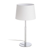 BROADWAY Stolní lampa, základna kov, povrch chrom, stínítko textil bílá, pro žárovku 1x42W, E27, 230V, IP20, tř.1, stínítko d=230mm, h=150mm, h=475mm, vč.vypínače na kabelu