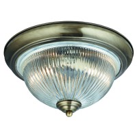 KRUBO Stropní přisazené svítidlo, základna kov, povrch mosaz antická, difuzor sklo žebrované, pro žárovku 2x7W E14, 230V, IP44, tř.1. rozměry d=280mm, h=150mm