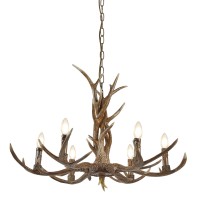 HORNETTO PENDANT 6X7W E14 Lustr imitace paroží, materiál pryskyřice, povrch lak hnědá zašlá, pro žárovku 6x7W, E14, 230V, IP20, tř.1. 6 ramen, rozměry d=800mm h=520mm, včetně závěsu l=1120mm, lze zkrátit