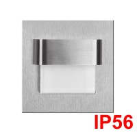 TONGA IP56 Vestavné svítidlo do stěny čtvercové, těleso hliník, nebo nerez broušená, difuzor plast mat, LED, 0,6W/0,8W/1W, modrá/červená/bílá/zelená, 10V, IP56, 73x73mm, mont.otvor=60mm, montážní box samostatně svítí dolů