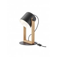 DOSTE TL 1x42W, E27 Stolní lampa, nastav. směr svícení, těleso kov a dřevo světlé, povrch černá, pro žárovku 1x42W, E27, 230V, IP20, tř.2, rozměry d=230mm, h=390mm, včetně vypínače kabelu.
