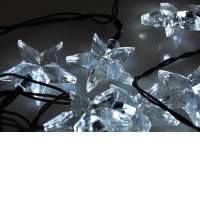 20xLED hvězdy bílá, IP20, 3m Vánoční řetěz 20x LED, hvězdy, denní, délka svítící části 3m, rozteč LED 15cm, svítí stále, napájení adaptér 230V, IP20, zelený kabel, přívod 3m