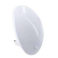 DIJK 0,7W Noční, orientační svítidlo do zásuvky 230V, pohybový senzor - dosah až 5m, záběr 120°x60°, čas 30s a soumrakový senzor, plast, bílá, LED 0,7W, 20lm, teplá 3000K, 230V, IP20.