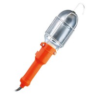 Montážní lampa 1x60W E27 Montážní lampa s mřížkou, těleso kov a plast, stříbrná-oranžová, pro žárovku 1x60W, E27, 230V, háček na zavěšení, vypínač na tělese, délka kabelu 5m.
