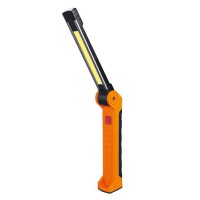 Montážní lampa COB, 500lm+70lm Pracovní nabíjecí lampa, plast, černooranžová, COB +2xSMD, 500lm+ 70lm, 3 režimy svícení, napájení USB,  akumulátor 3,7V Li-lon,  výdrž 2-10 hod, IP44, rozměry 45x35x197mm,