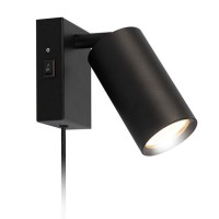 VEVE 1x30W GU10 Nástěnné bodové svítidlo, nastavitelný směr svícení, těleso kov, povrch barva černá/bílá, pro žárovku 1x30W, GU10, 230V, IP20, rozměry 90x70x25mm, délka kabelu l=1500mm, vypínač na tělese.