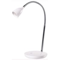 LARIX LED 2,5W Stolní lampa, flexibilní rameno, husí krk, nastav směr svícení, materiál kov/plast, povrch chrom/bílá, černá, LED 2,5W, 170lm, teplá 3000K, 230V, IP20, tř.1, rozměry 410x160mm, podstavec vč vypínače/uchycení pomocí klipu