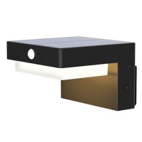 NESPO WL 5W SOLAR Nástěnné venkovní svítidlo, těleso černá, PIR senzor pohybu záběr 120°, dosah 7m, LED 5W, 400lm, teplá 3000K, Ra80, napájení solární panel, baterie, trvale 1h, IP54, 120x114x80mm, svítí dolů.