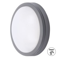 MASIN 20W, IP54, HF Stropní venkovní svítidlo, senzor pohybu HF, dosah 10m, čas 1min, těleso plast šedá, difuzor plast opál, LED 20W, 1500lm, neutrální 4000K, Ra80, 230V, IP54, rozměry d=230mm, h=73mm.