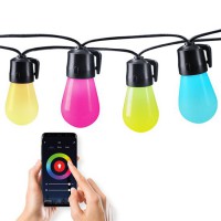SMART chain 15x0,8W, RGBW, IP44, 14m Spojovatelný (max 3 řetězy) venkovní párty řetěz, plat černá, 15x LED žárovka 0,67W, celkem 10W, barevný RGB+W, Ra80, ovl. telef smart bluetooth, 230V, IP44, svítící část l=14m, rozteč  90cm, přívod l=6m