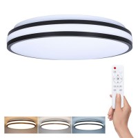 ENDY 48W CCT Stropní svítidlo, těleso kov a plast, černá, dif plast opál, LED 48W, 3360lm, dálk ovl. (součástí) lze nastavit CCT teplá 3000K - denní 6500K, stmív, 230V, IP20, rozměry d=390mm, h=80mm.