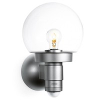 L115S senzor PIR Nástěnné venkovní svítidlo, senzor PIR, dosah 12m, záběr 240°, 2-2000lx, doba 5s-15min, materiál plast, povrch stříbrná, bílá, kryt plast transparentní, pro žárovku 1x60W, E27, 230V, IP44, tř.2, rozměry 330x215x257mm