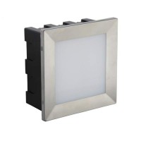 MULO I Vestavné venkovní svítidlo do stěny, těleso hliník/plast, rámeček nerez, povrch stříbrná, difuzor plast opál, LED 3,5W, 195lm, teplá 3000K, Ra80, 230V, IP65, rozměry 135x135x65mm