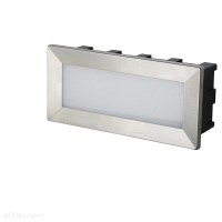MULO Vestavné venkovní svítidlo do stěny, těleso hliník/plast, rámeček nerez, povrch stříbrná, difuzor plast opál, LED 3,5W, 187lm, teplá 3000K, Ra80, 230V, IP65, rozměry 205x95x65mm