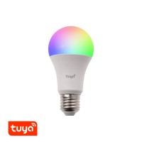 LED 9W, E27 Světelný zdroj, žárovka LED 10W, E27, pomocí app v telefonu Tuya WiFi, BT, lze nastavit teplotu CCT teplá 2700K - denní 6000K, stmívat, RGB, vyp/zap vyzař úhel 240°, Ra80, 230V, rozměry d=60mm, l=125mm