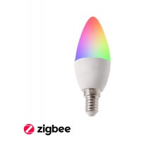 Smart bulb E14 CCT RGB ZigBee TUYA Světelný zdroj, žárovka, plast opál, LED 5W, 350lm,  E14, TUYA, smart telefon ZigBee, lze nast teplota CCT teplá 3000K - denní 6000K, Ra80, RGBW, IP20, 230V, d=37mm, l=120mm