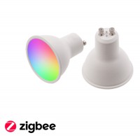 Smart bulb GU10 CCT RGB ZigBee Světelný zdroj, žárovka, plast opál, LED 5W, 350lm, GU10, TUYA, smart telefon ZigBee, lze nast teplota CCT teplá 3000K - denní 6000K, Ra80, RGBW, IP20, 230V, d=50mm, l=55mm