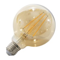 LED žárovka retro 4W Světelný zdroj, základna kov, difuzor sklo jantar, žárovka LED 4W, E27, COB, teplá 2200K, 370lm, Ra80, 230V, rozměry d=95mm, l=140mm
