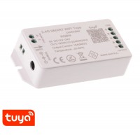 SMART WiFi Tuya driver RGBW 192W/240W Kontroler přijímač pro ovládání LED pásků, ovládání telefonem smart systém Tuya, Wifi, 192W/12V, 240W/24V, RGBW, stmívání PWM, zap/vyp, IP20, rozměry 100x47x23mm.