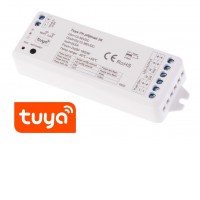 RF příjimač CCT 2x5A, 12V-24V, TUYA RF přijímač pro stmívání CCT LED pásků zátěž max 2x5A, 12V/120W, 24V/240W, napájení 12-36V, TUYA WiFi, dosah až 30m, rozměry 114x38x20mm, lze spárovat max 10 vysílačů na 1 přijímač