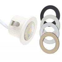 BICOLO 3W Stropní podhledové bodové svítidlo, těleso plast, 4 vyměnitelné rámečky bílá, černá, mosaz a stříbrná, LED 3W, teplá 2700K/neutrální 4000K/denní 6000K, vyzař. úhel 38°/100° dle typu, 230V, IP20, rozměry d=44mm, h=28mm.
