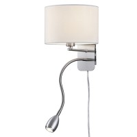 CARPITO NÁSTĚNNÁ Nástěnné svítidlo, základna kov, povrch nikl mat, stínítko textil bílá, černá, hnědá, pro žárovku 1x28W/E14 + LED 3W, 180lm, teplá 3000K, 230V, IP20, zař.tř.2, d=200mm, h=285mm, 2x vypínač, přív kabel s vidlicí,