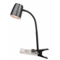 DANE klip Stolní kancelářská lampa s klipem, nastav směr svícení, těleso kov, povrch bílá/černá, difuzor plast opál, LED 4,5W, neutrální 4000K, 400lm, 230V, IP20, rozměry d=100mm, h=350mm.